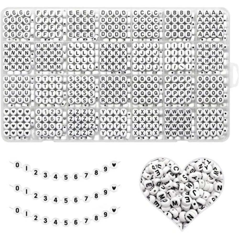 Alphabet Beads A-Z 1300+Pcs Letter Beads, Acrylic 4x7mm Round Letter Beads